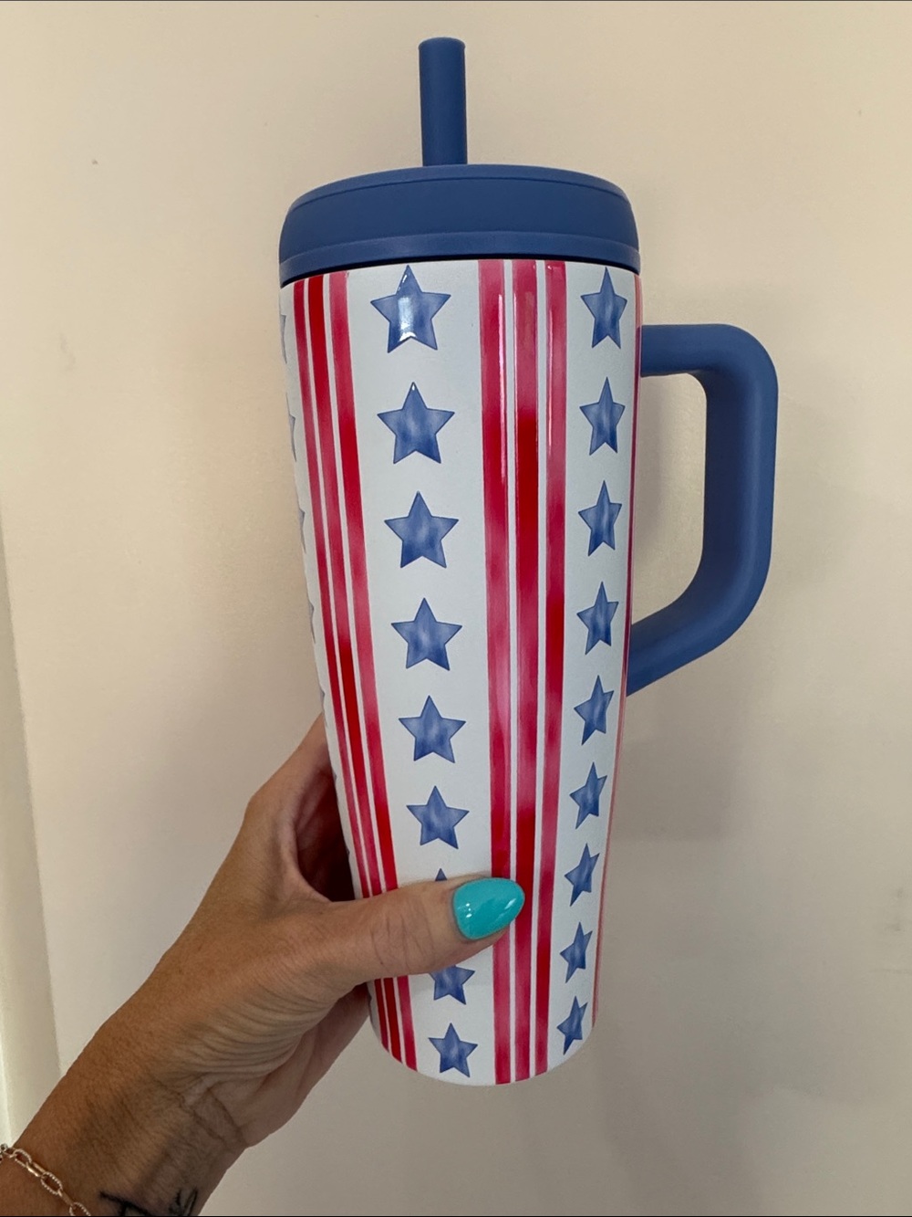 Patriotic Stars & Stripes Tumbler with Handle - Red, White, Blue